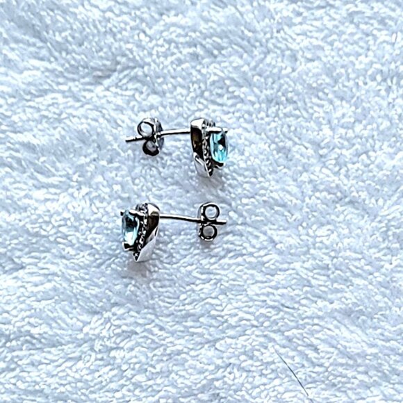 Aquamarine Heart Earrings - Picture 2 of 2